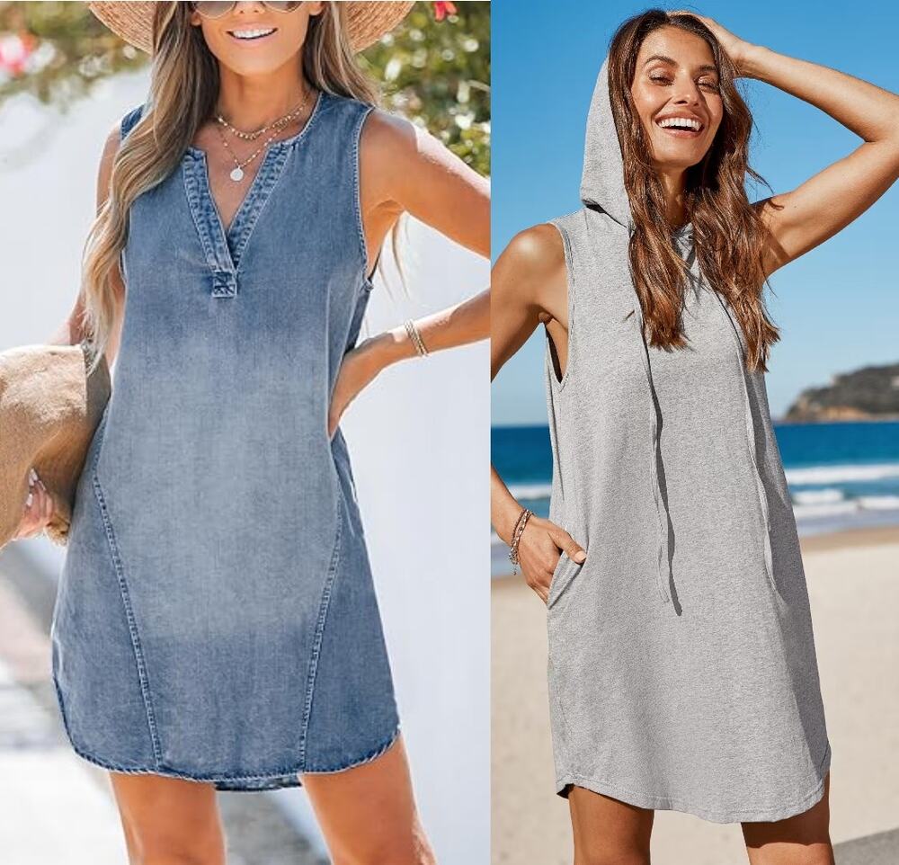 NWT Cupshe Bech Cover Up Bundle Heathered Knit Hooded Mini Dress BUNDLE Size S